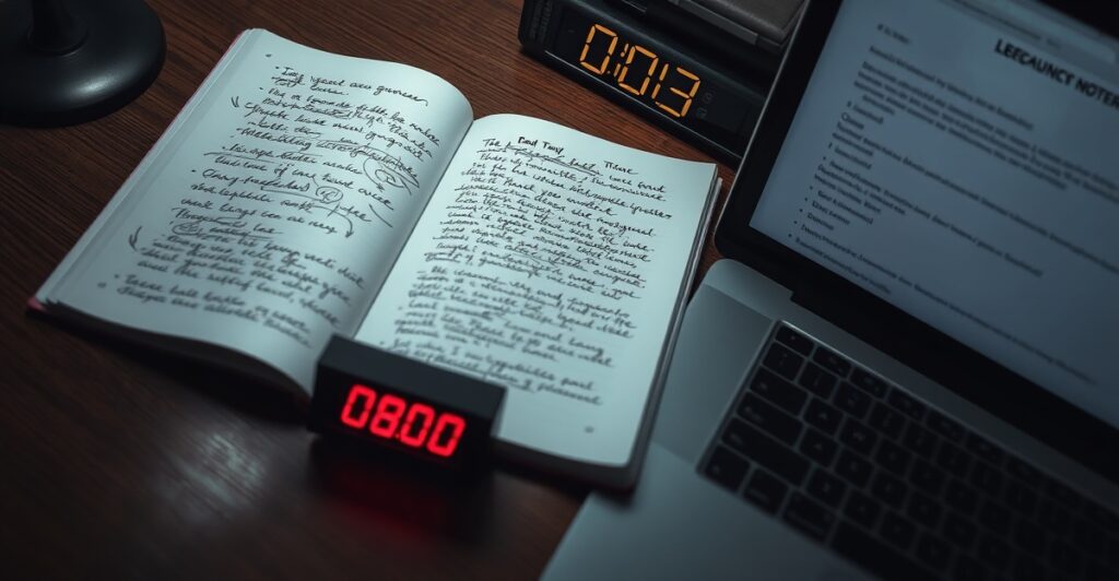 Writer using the zero-draft method — brain dump, skeleton, and real-draft timed phases laid out in a Notion document