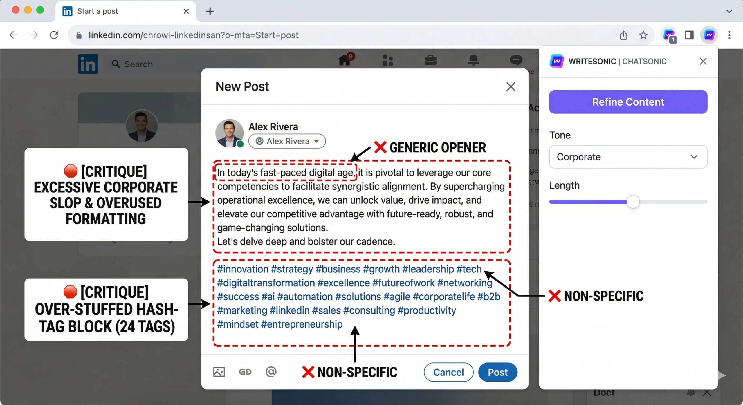 Writesonic Chrome extension generating a generic email draft directly inside a Gmail compose window.