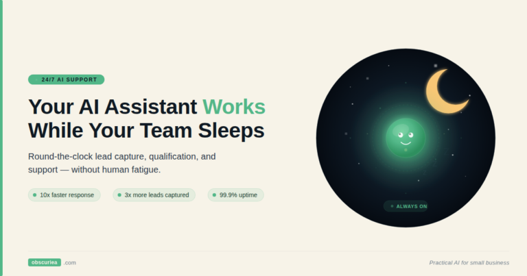 24/7 AI support agent concept art with digital assistant working while sales team sleeps
