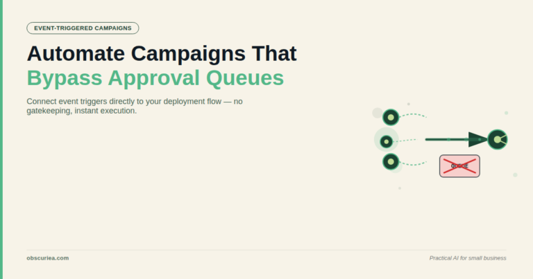 Abstract illustration of event triggers connected to campaign deployment flow bypassing approval queues