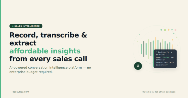 AI-powered sales conversation intelligence platform recording a sales call and extracting insights affordably