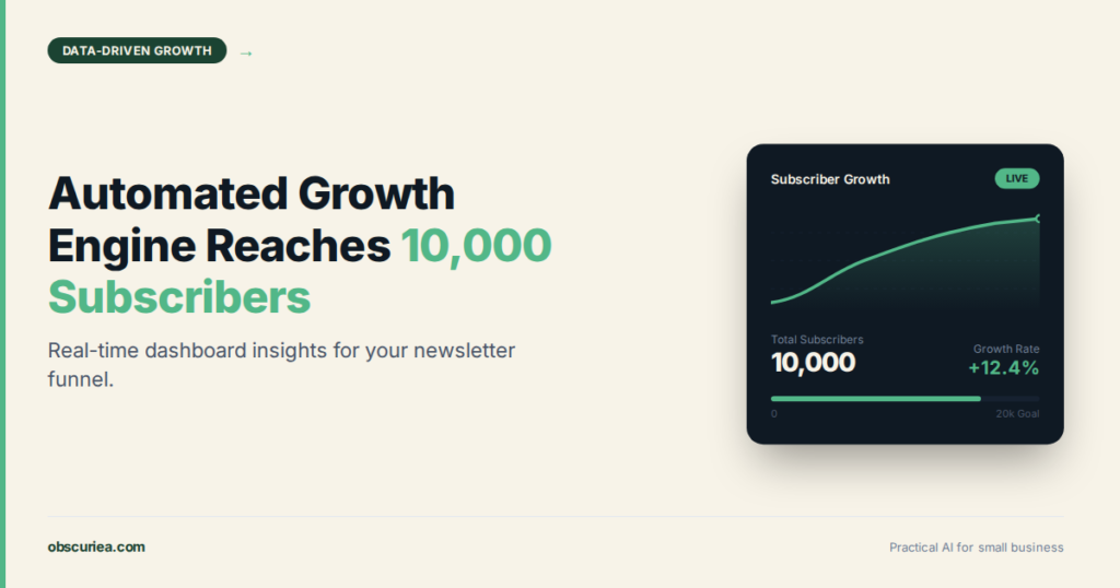 Automated newsletter engine dashboard showing subscriber growth chart reaching 10000 subscribers