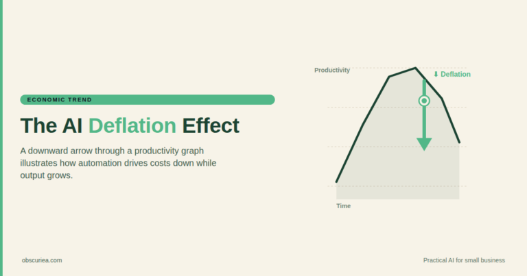 AI automation deflation concept illustration showing a downward arrow piercing through a productivity graph