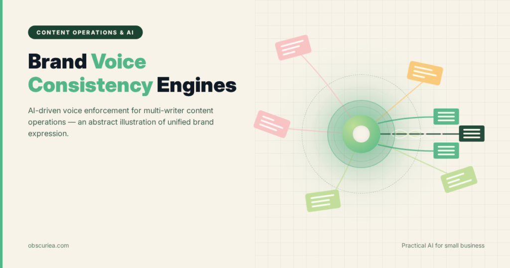 Brand voice consistency engines for multi-writer operations abstract illustration