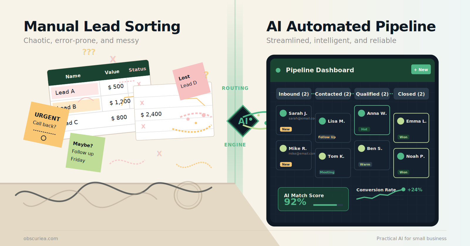 Comparison of chaotic manual lead sorting and streamlined automated pipeline