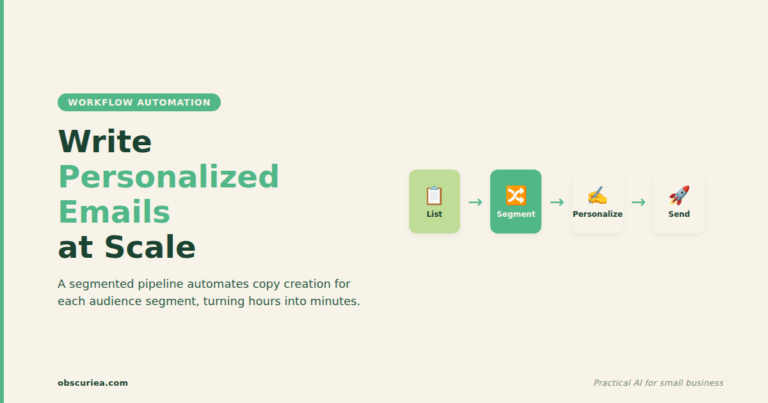 Content creator writing personalized email copy at scale with a segmented pipeline workflow