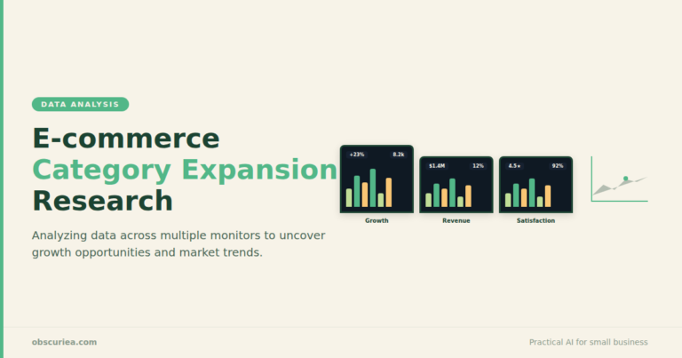 E-commerce seller analyzing category expansion research data on multiple monitors