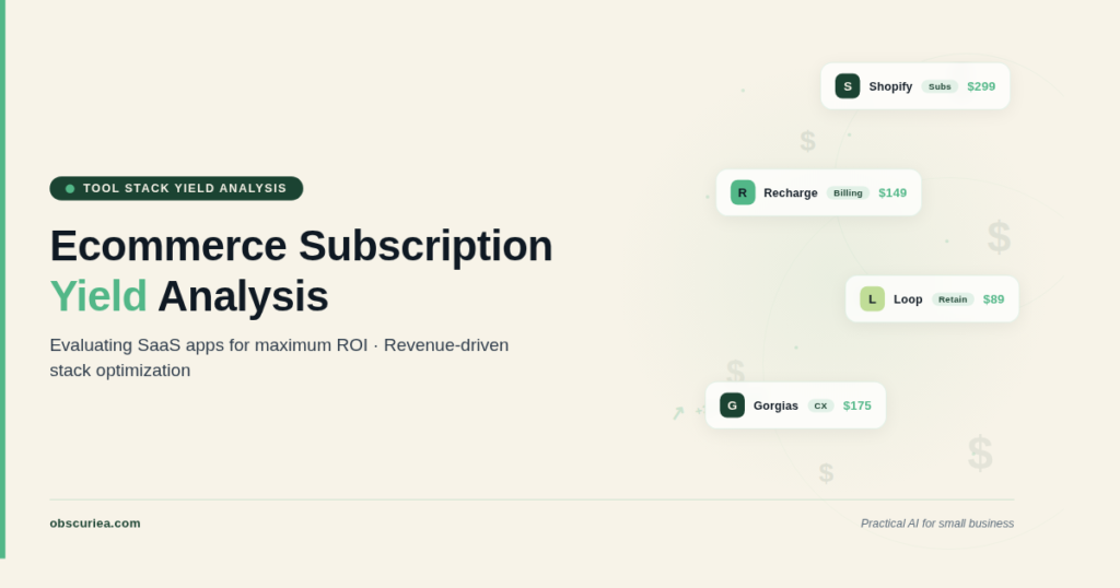 Ecommerce subscription tool stack yield analysis with SaaS apps and dollar signs