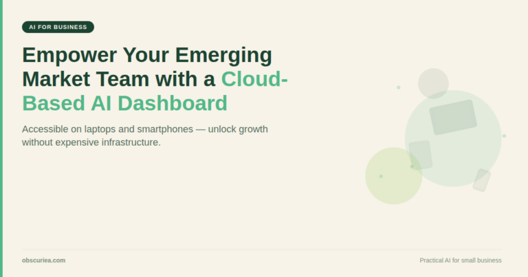Emerging market business team using cloud-based AI dashboard on laptops and smartphones