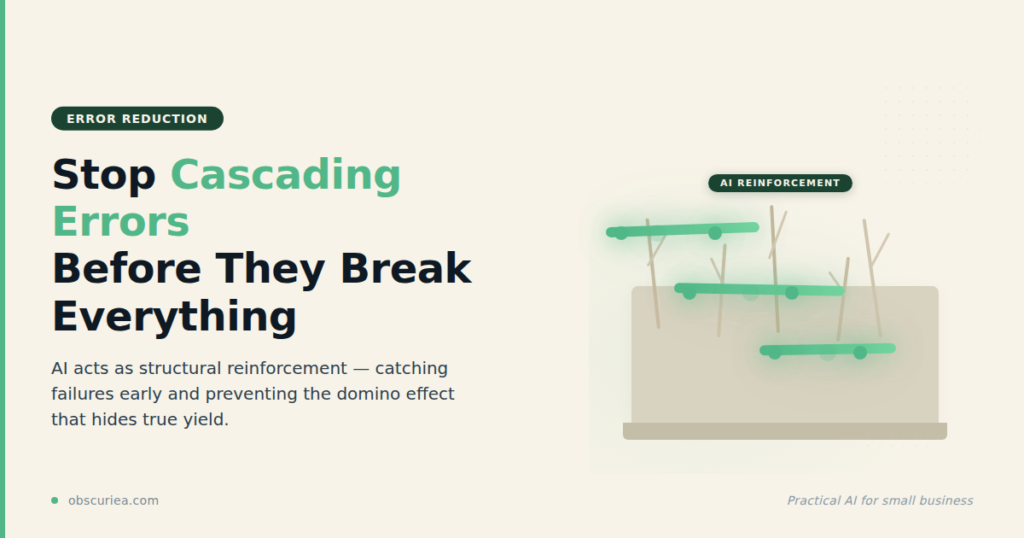 AI error reduction concept – cascading errors stopped by AI intervention