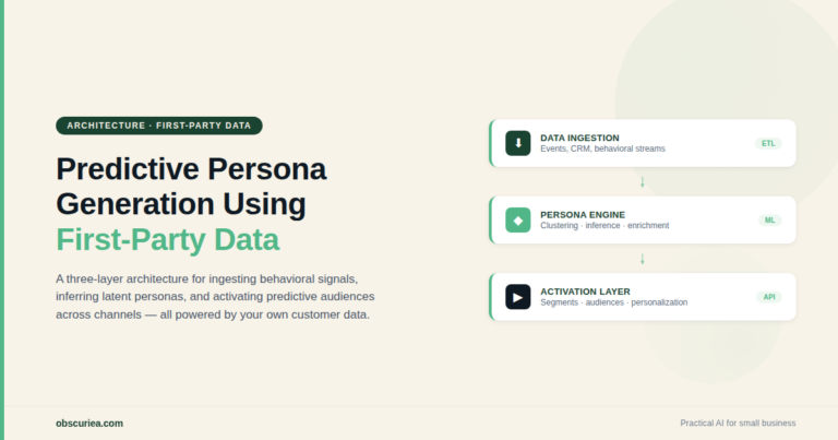 Predictive Persona Generation Using First-Party Data architecture diagram showing data ingestion, persona engine, and activation layers