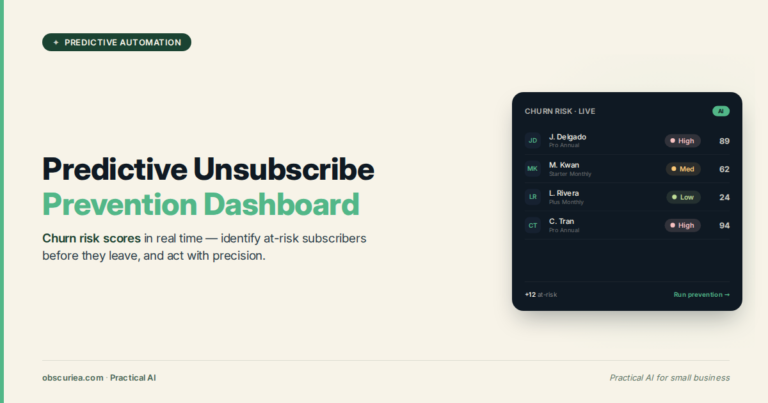 Predictive unsubscribe prevention dashboard showing churn risk scores