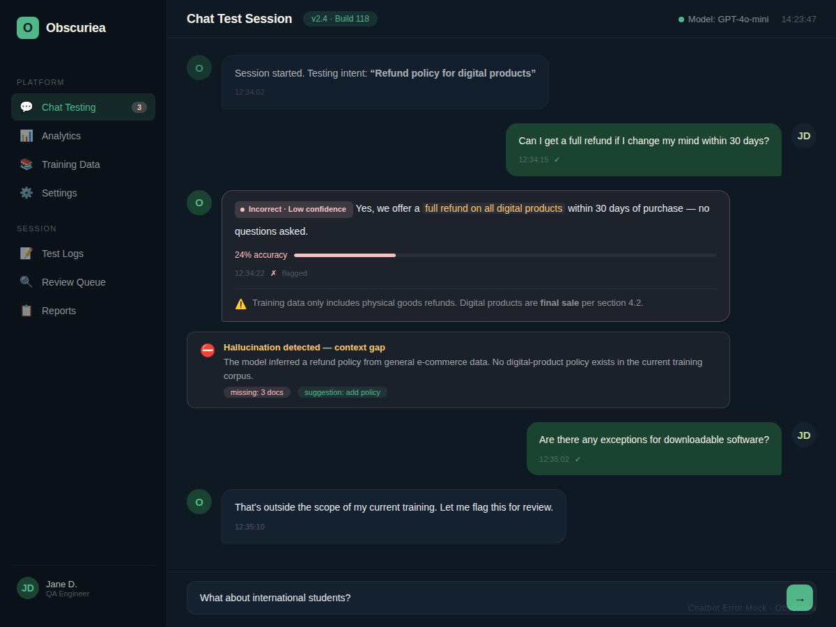 Screenshot showing example of chatbot failure from incorrect training data interpretation