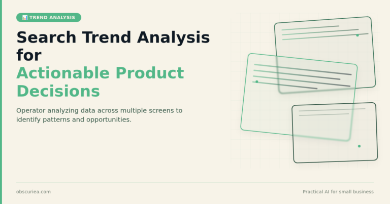 Search trend analysis for actionable product decisions – operator analyzing data on multiple screens