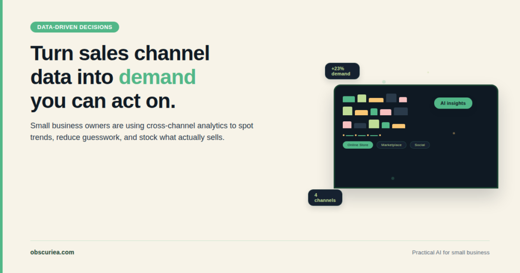 Small business owner analyzing demand data from multiple sales channels on a laptop