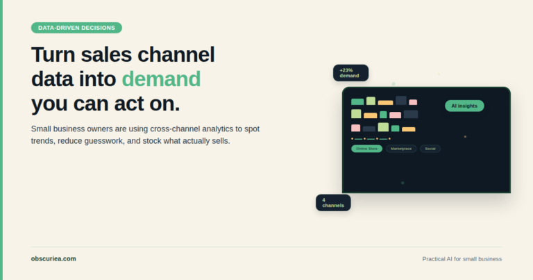 Small business owner analyzing demand data from multiple sales channels on a laptop
