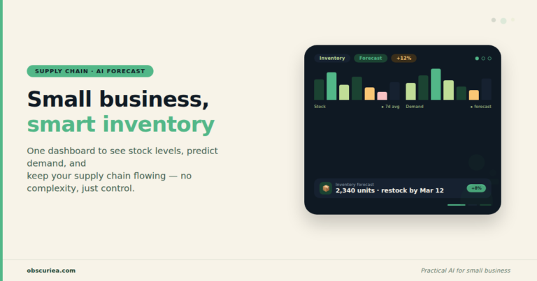 Small business owner using AI supply chain dashboard with inventory forecast