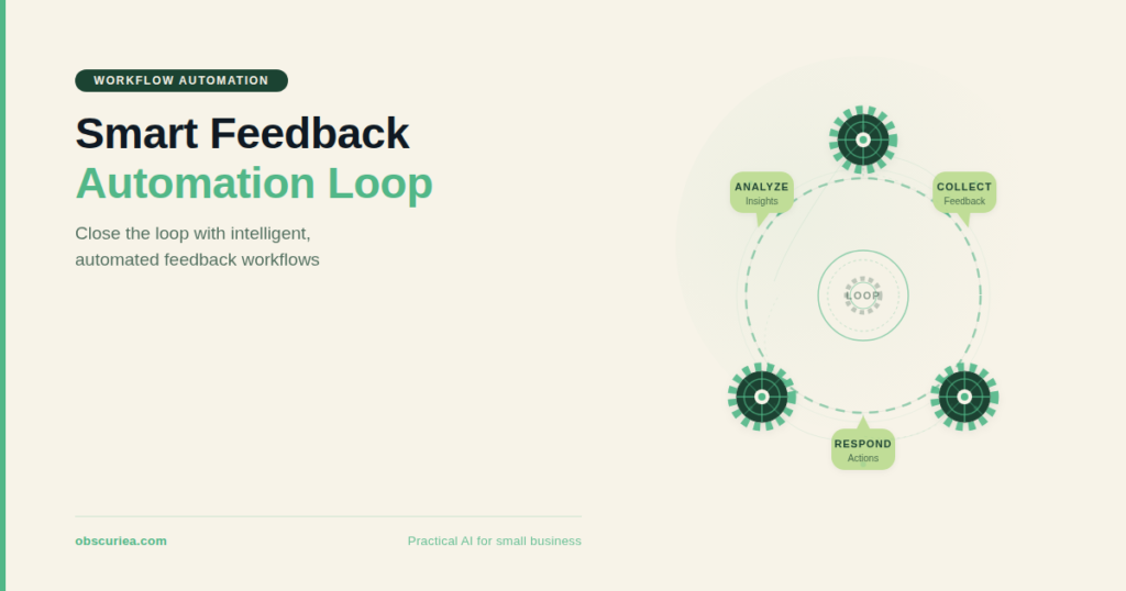 Smart feedback automation loop workflow diagram with gears and speech bubbles forming a closed circle