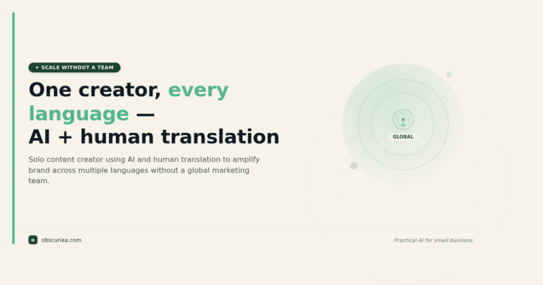 Solo content creator using AI and human translation to amplify brand across multiple languages without a global marketing team