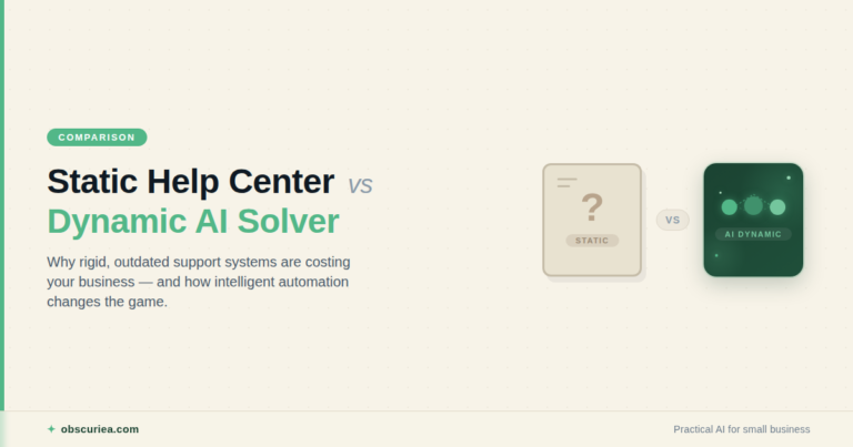 Static help center vs dynamic AI problem solver comparison illustration