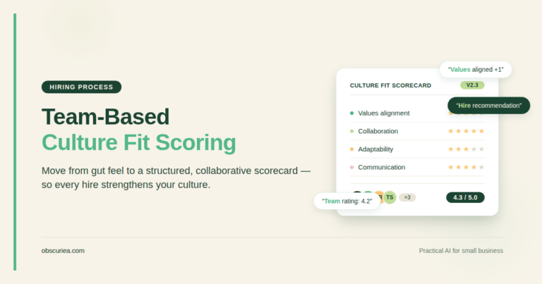 Team reviewing culture fit scorecard during hiring meeting – structured assessment
